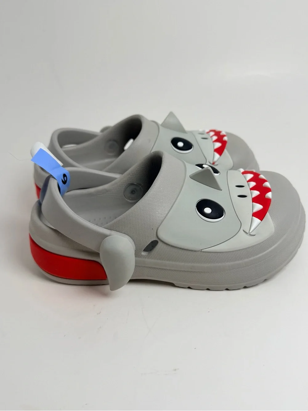 Kids Shark Water Clogs in Light Gray - Playful Shark Face